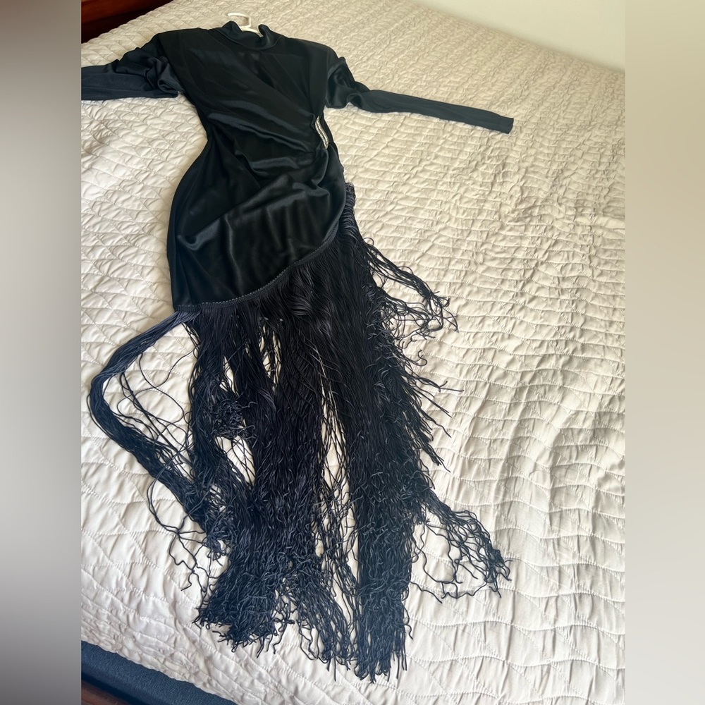 VINTAGE BLACK FRINGE DRESS BY BETSEY & ADAM SIZE 8